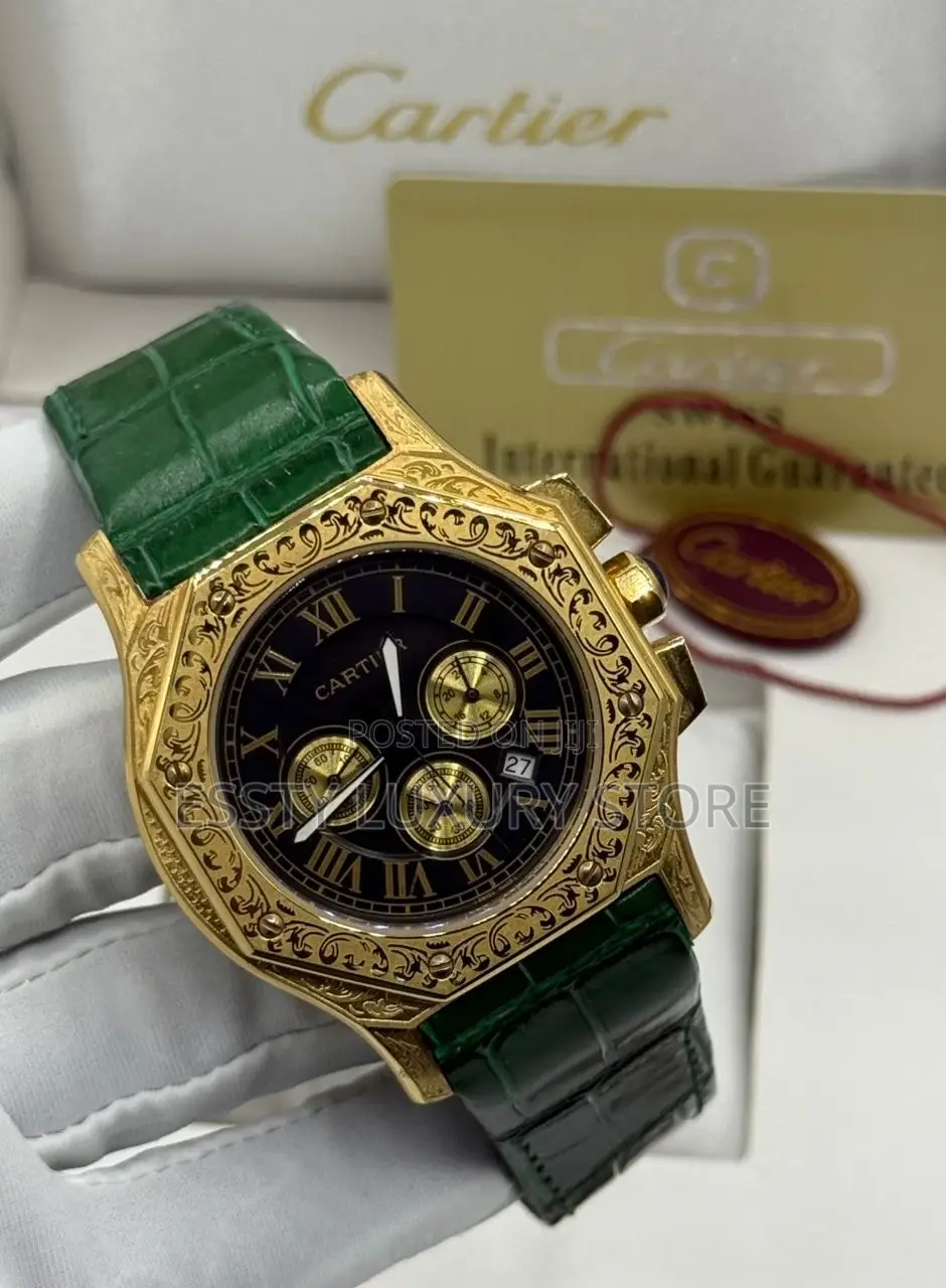 Cartier Quality Luxury Men Genuine Leather Wristwatch