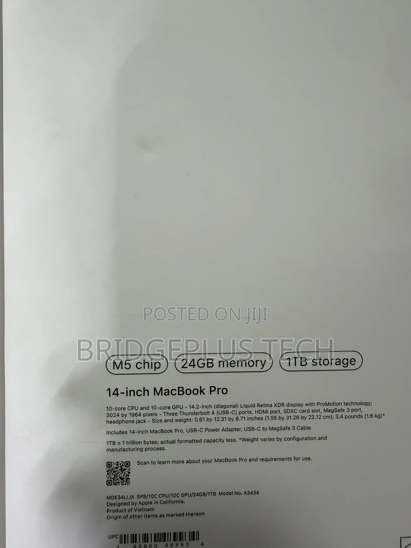 New Laptop Apple MacBook Pro 2025 M5 24GB Apple M5 SSD 1T