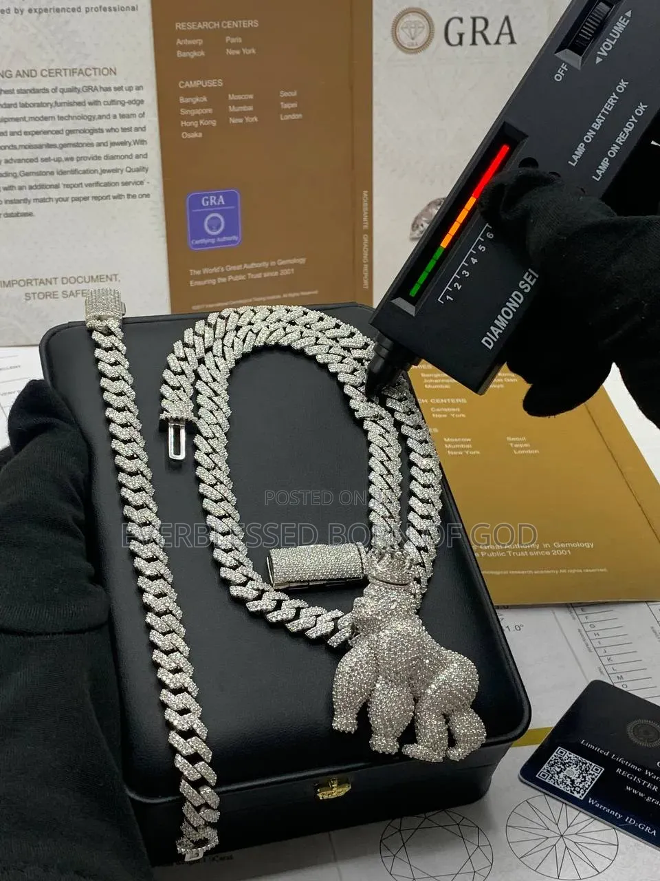 Diamond Big Gorilla Pendant With Crown on Cuban Necklace Bracelet