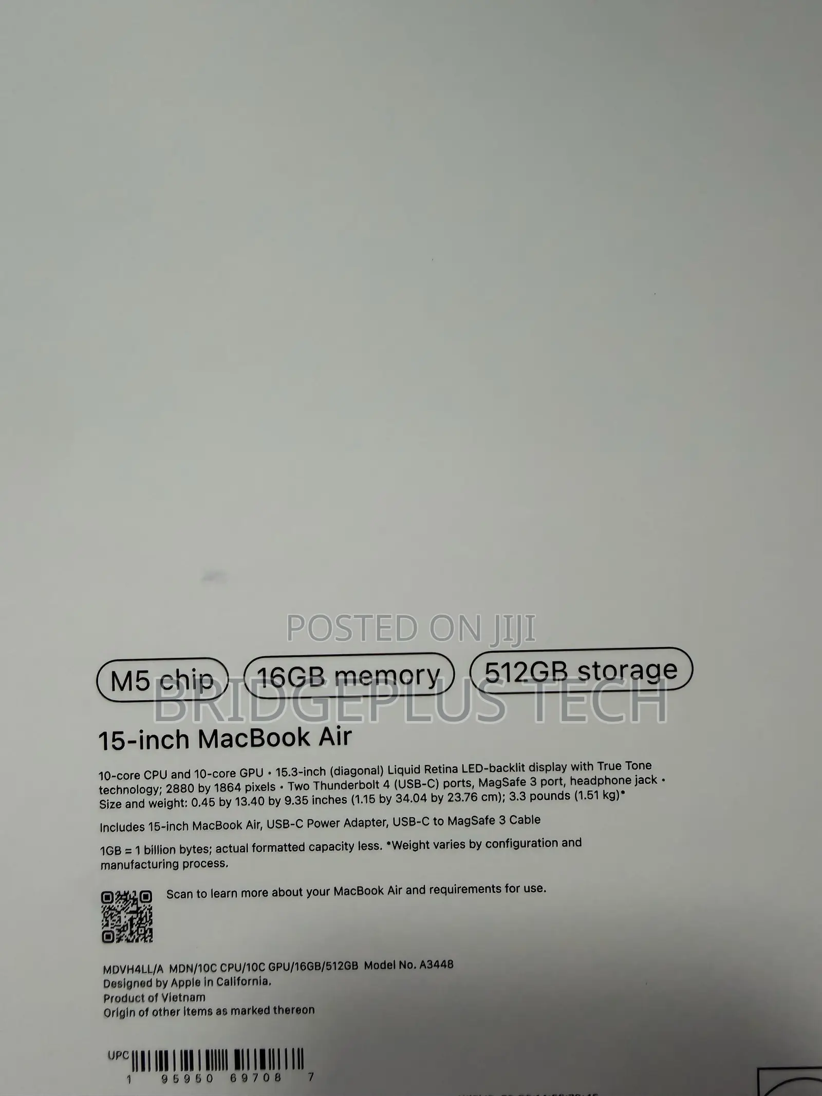 New Laptop Apple MacBook Air 2026 M5 16GB Apple M5 SSD 512GB