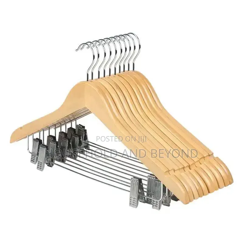 Premium Wooden Clothes Hangers With Clips – Suit Trouser Hangers
