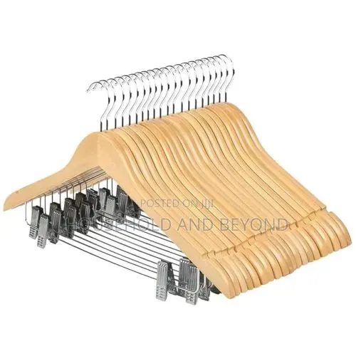 Premium Wooden Clothes Hangers With Clips – Suit Trouser Hangers