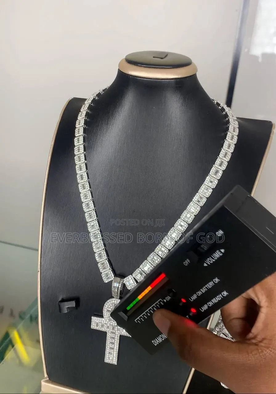 Diamond Cuban Chain With Full Ice Cross Pendant With Ap Watch Combo