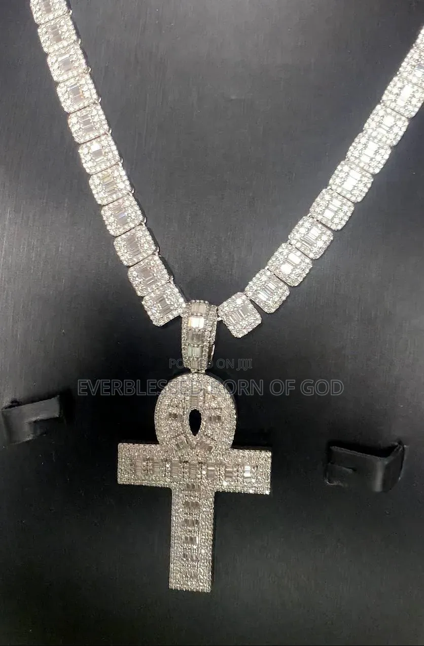 Diamond Cuban Chain With Full Ice Cross Pendant With Ap Watch Combo
