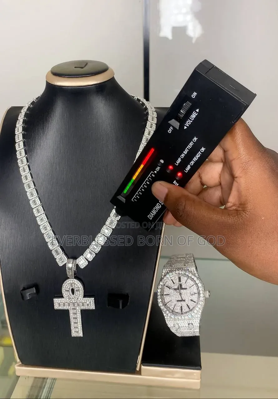 Diamond Cuban Chain With Full Ice Cross Pendant With Ap Watch Combo