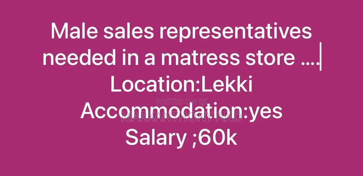 Male Sales Representatives Needed in Lekki
