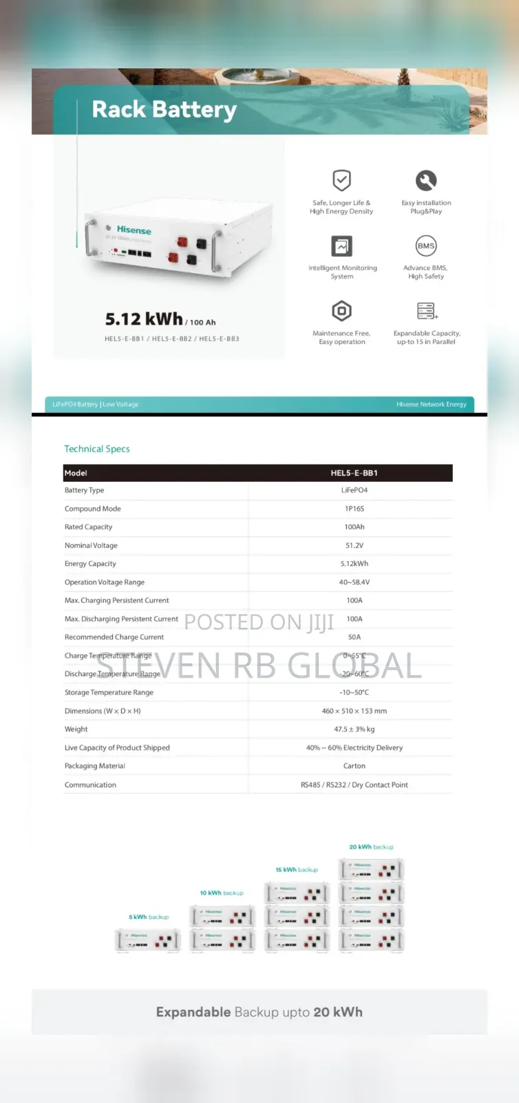 Hisense 5.12kwh Lithium Battery | Hel5-E-Bb1 (51.2v 100ah)