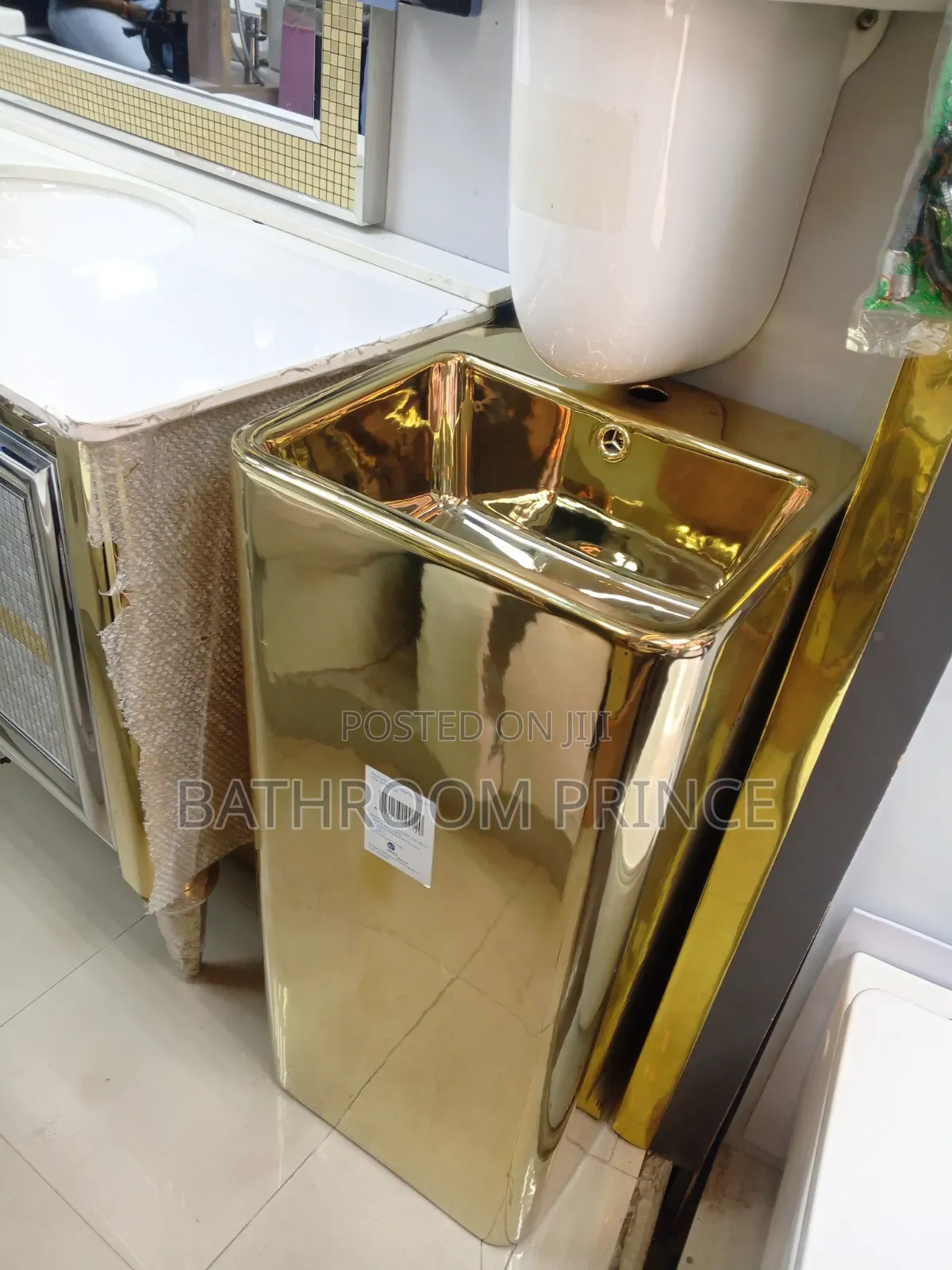 Square Shining Gold Freestand Wash Hand Basin