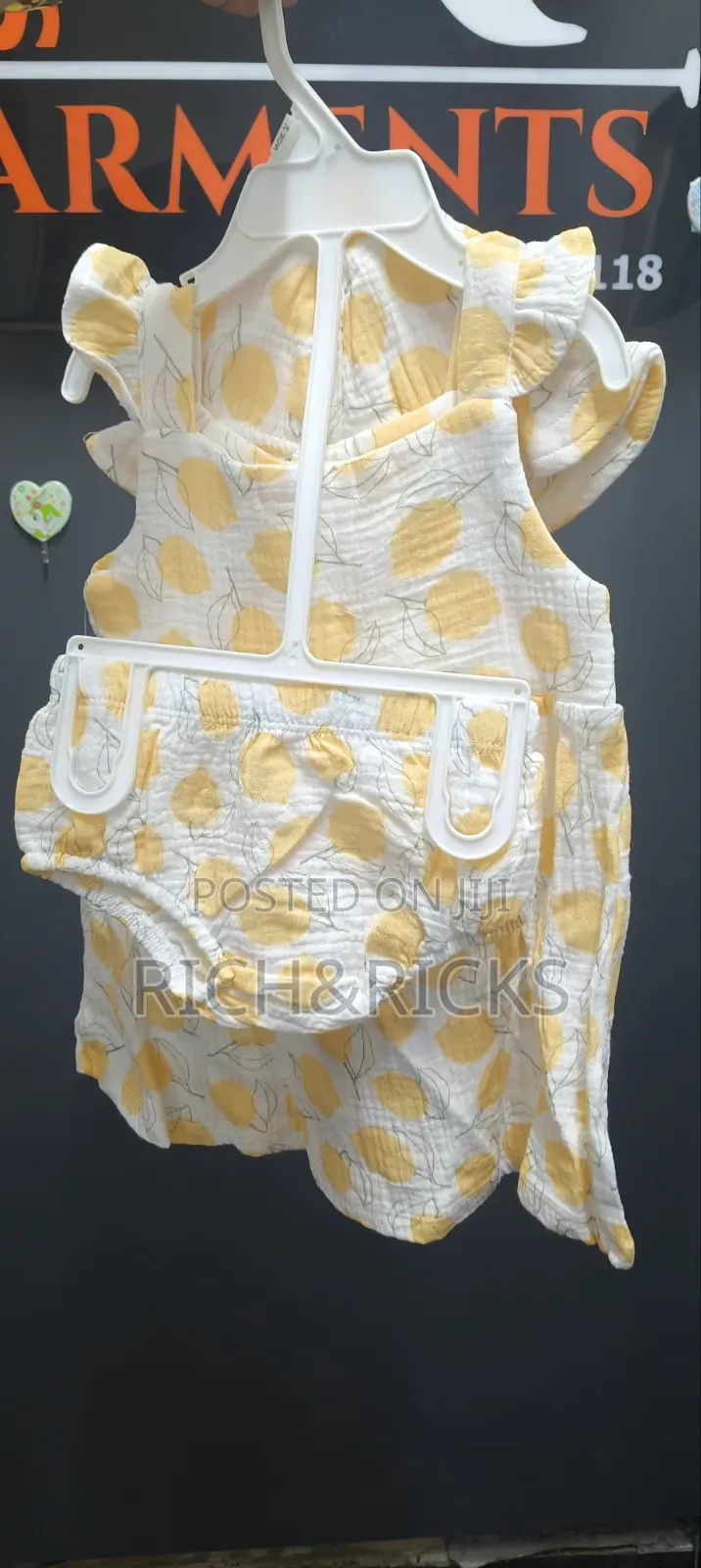 Rank Rafe Baby" 3-Piece Zesty Lemon Dress, Diaper Cover, Sun Hat Set