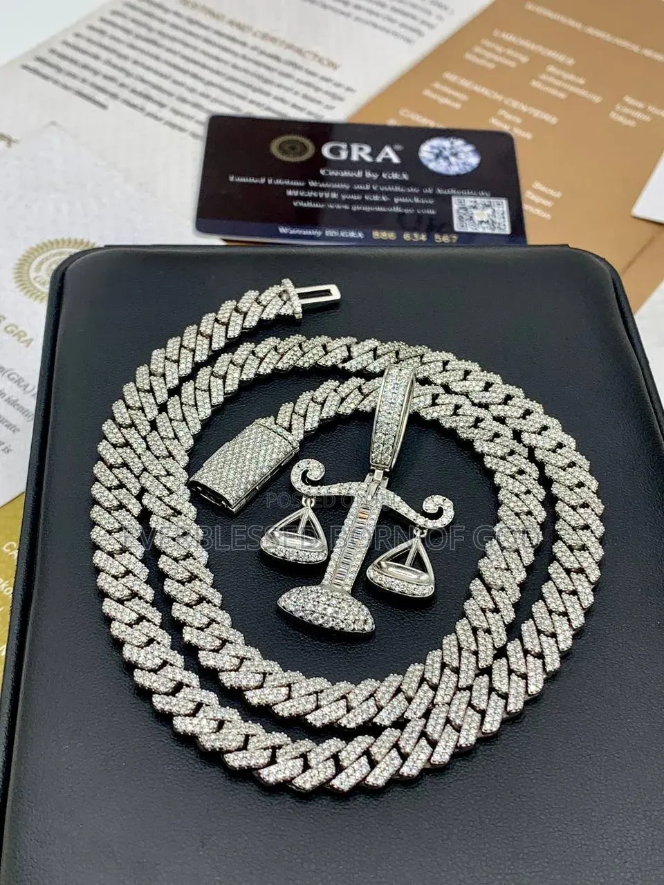 VSS Moissanite Diamond Justice Scale Pendant With Cuban Neck Chain