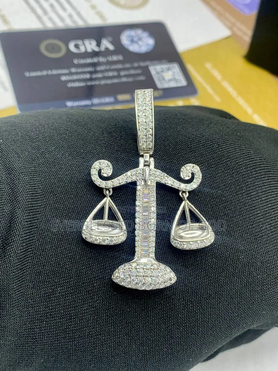 VSS Moissanite Diamond Justice Scale Pendant With Cuban Neck Chain