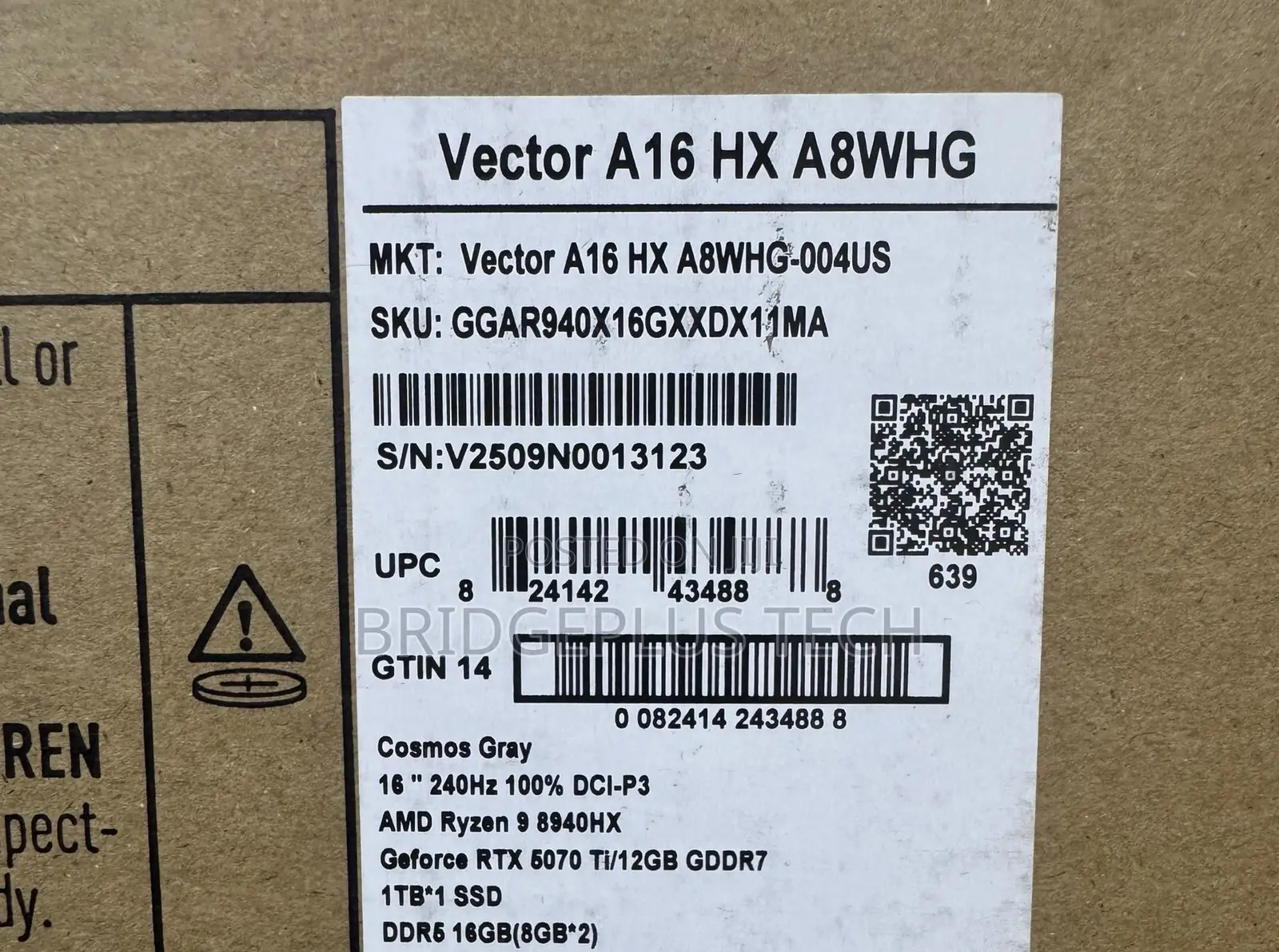 New Laptop MSI Vector 16 HX AI A2XWIG 16GB AMD Ryzen 9 SSD 1T