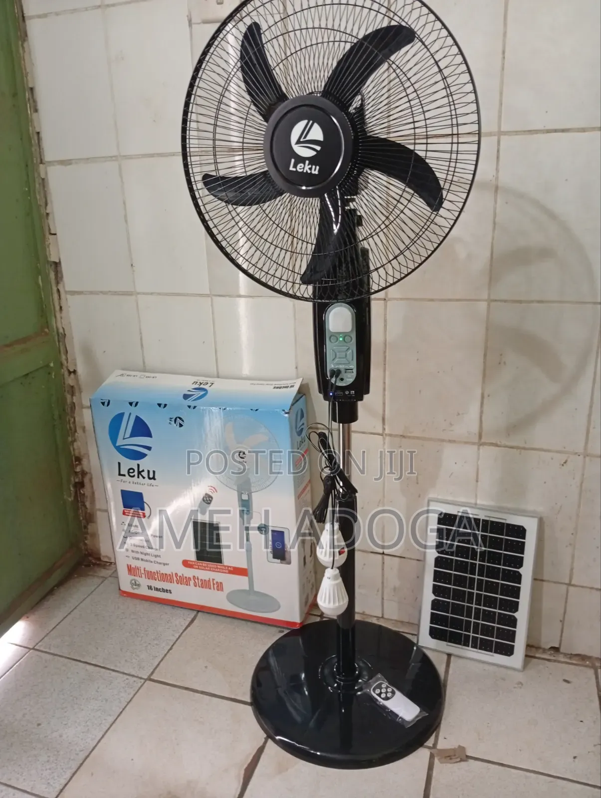 Leku 16 Inches Solar Fan With Bluetooth Music Player and Radio