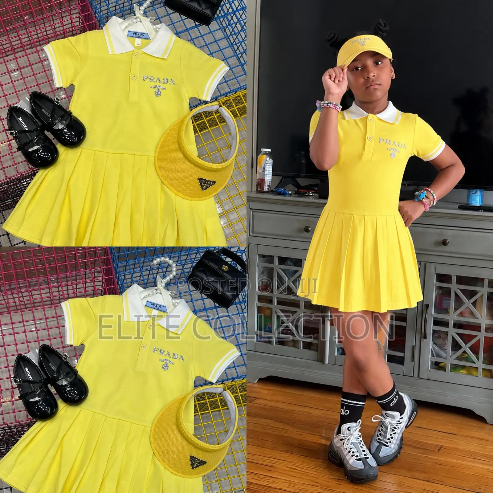 Luxe Prada Pleated Collar Dress With Cap Fits (1 to 10yrs)