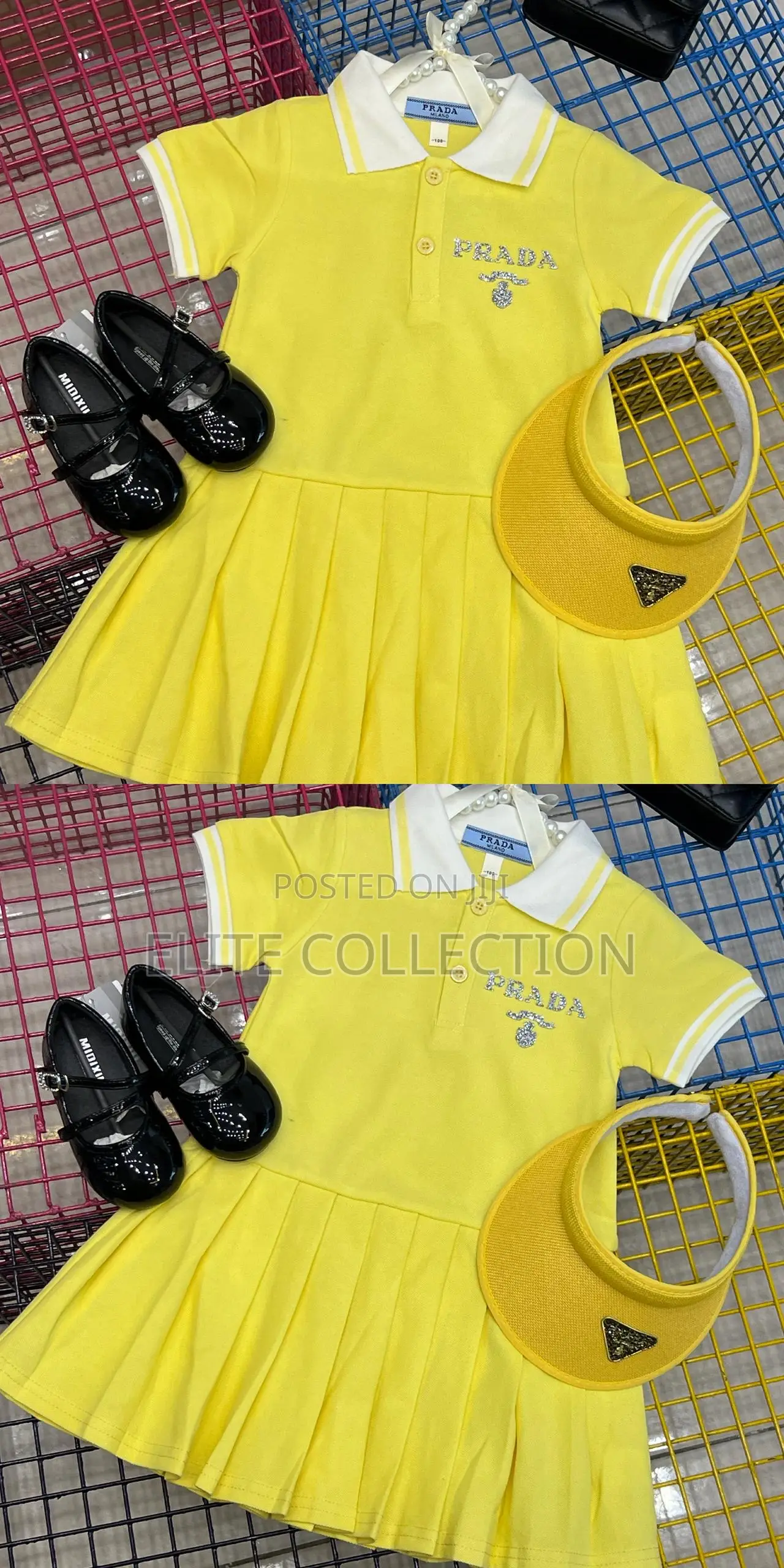 Luxe Prada Pleated Collar Dress With Cap Fits (1 to 10yrs)