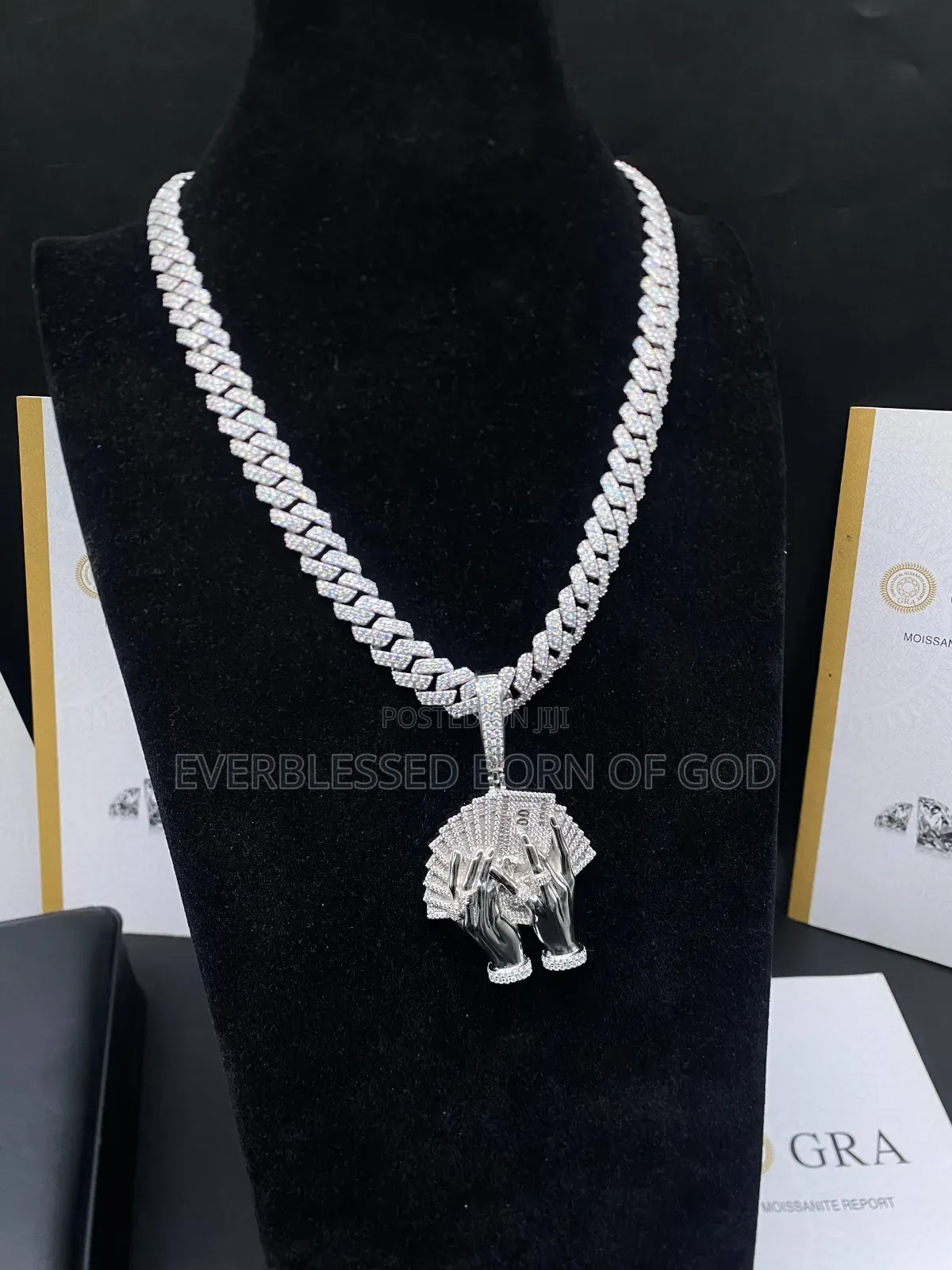VSS Moissanite Diamond Cuban Neck Chain With Dollar in Hand Pendant