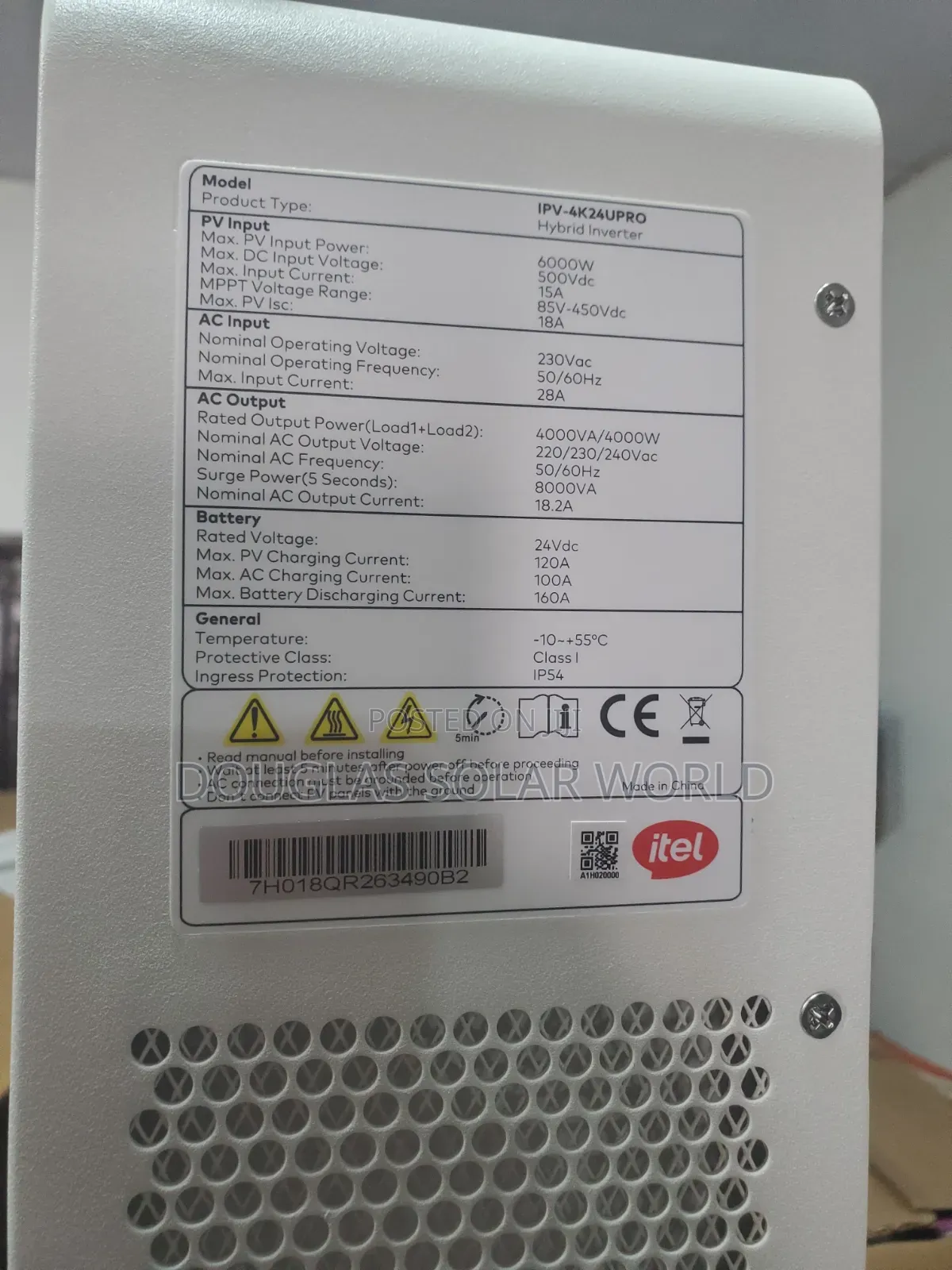 Itel 4kva Hybrid Inverter/2.56kwh Lithium Battery Solar Energy System