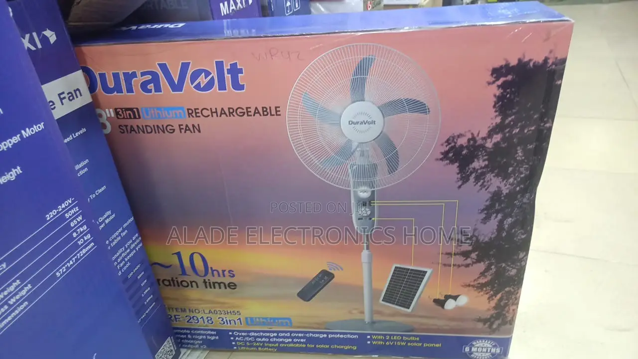 Duravolt 18” Rechargeable Fan With Original Solar Panel