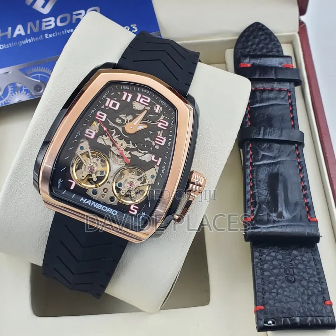 Hanboro Automatic Engine, Double Strap Watch, Available in Bl