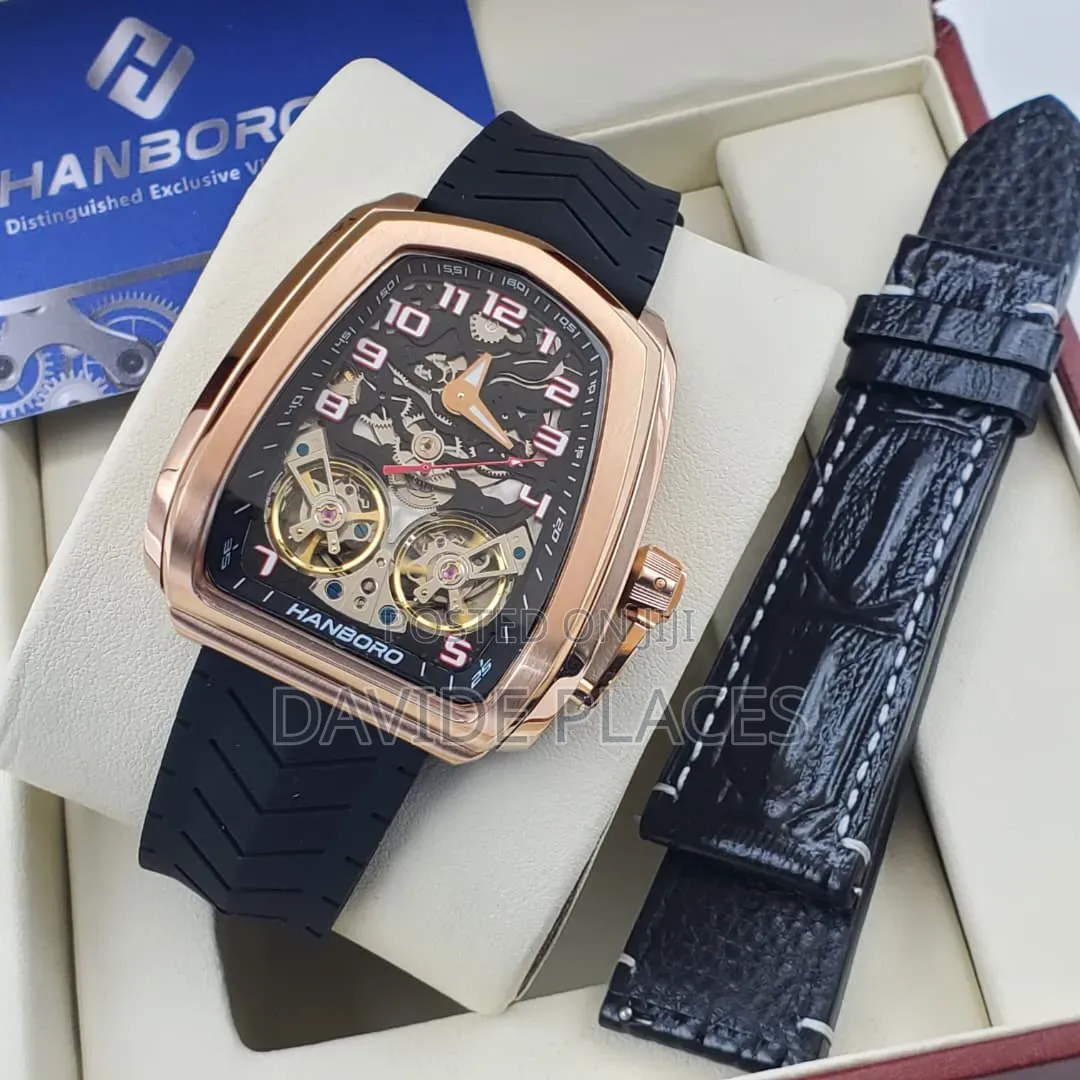 Hanboro Automatic Engine, Double Strap Watch, Available in Bl