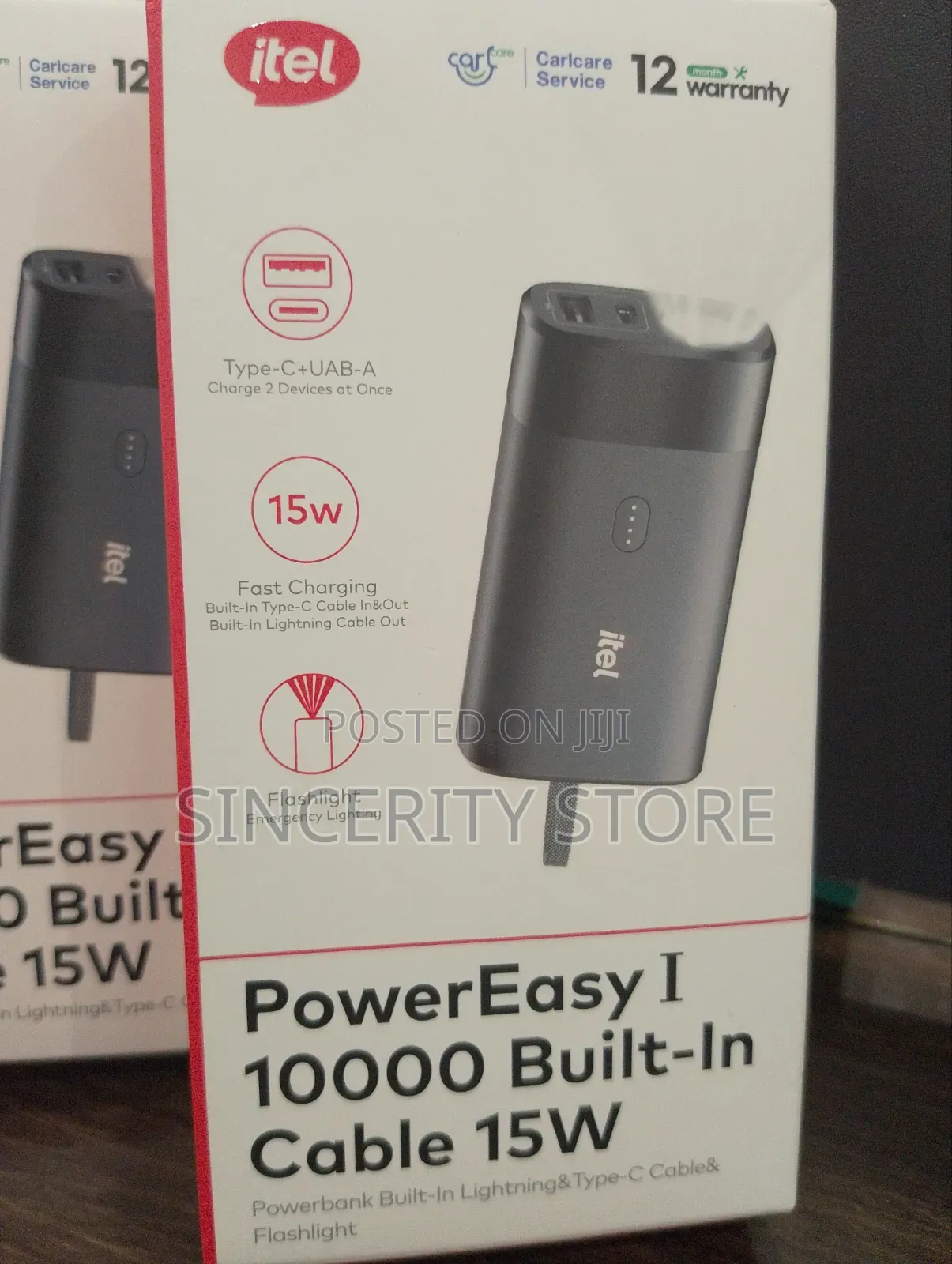 Itel Powerbank 10,000mah Built in Cable 15w
