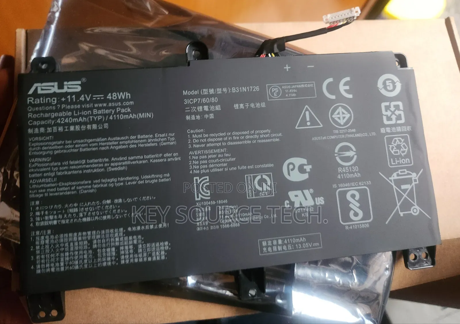 B31n1726 Long Cable Battery For Rog Strix Fx531 Fx531gt G512li G531gd