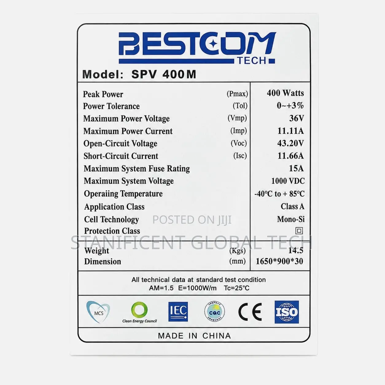 Bestcom 400watts Mono Solar Panel