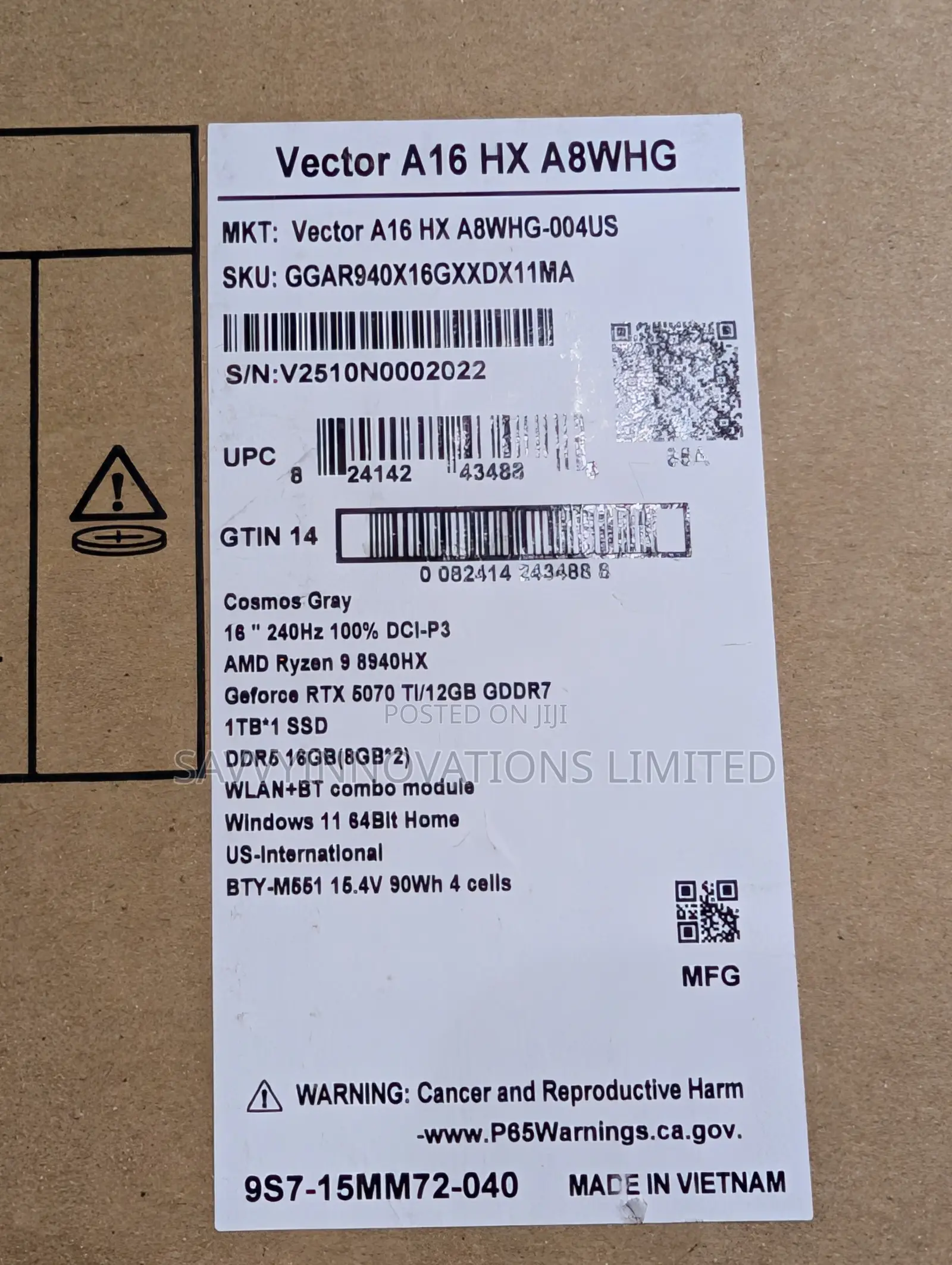 New Laptop MSI Vector 16 HX AI A2XWIG 16GB AMD Ryzen 9 SSD 1T