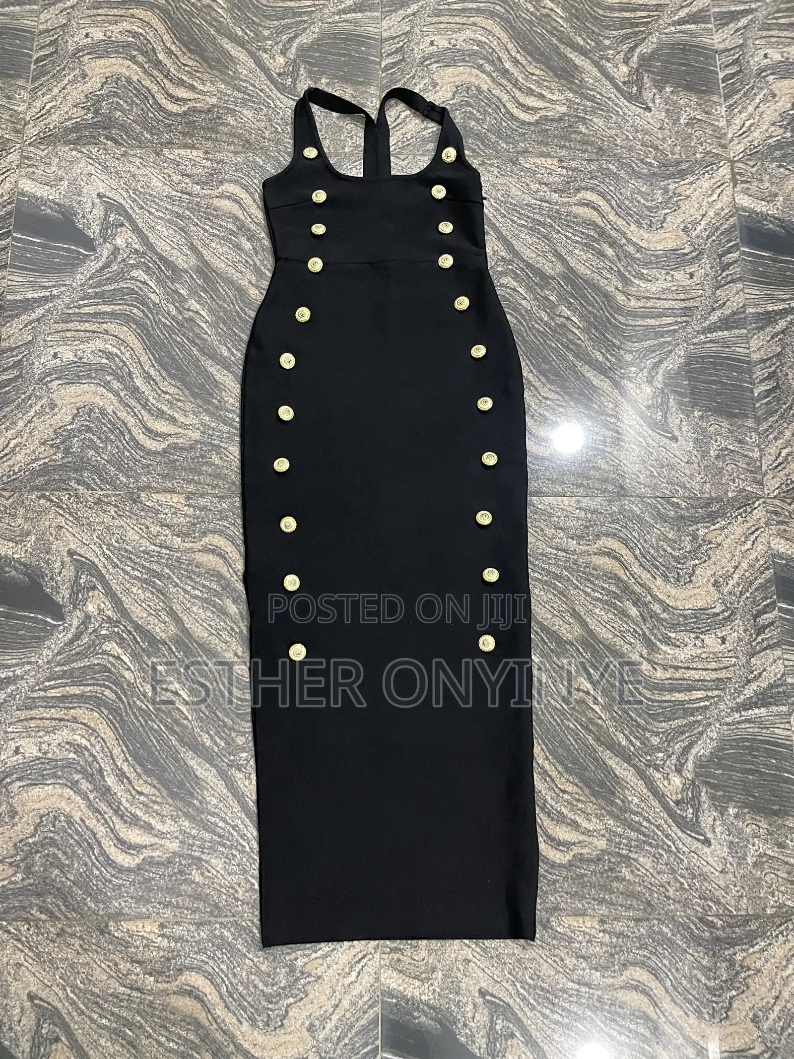 Black Bodycon Bandage Dress. With Gold Buttons Design