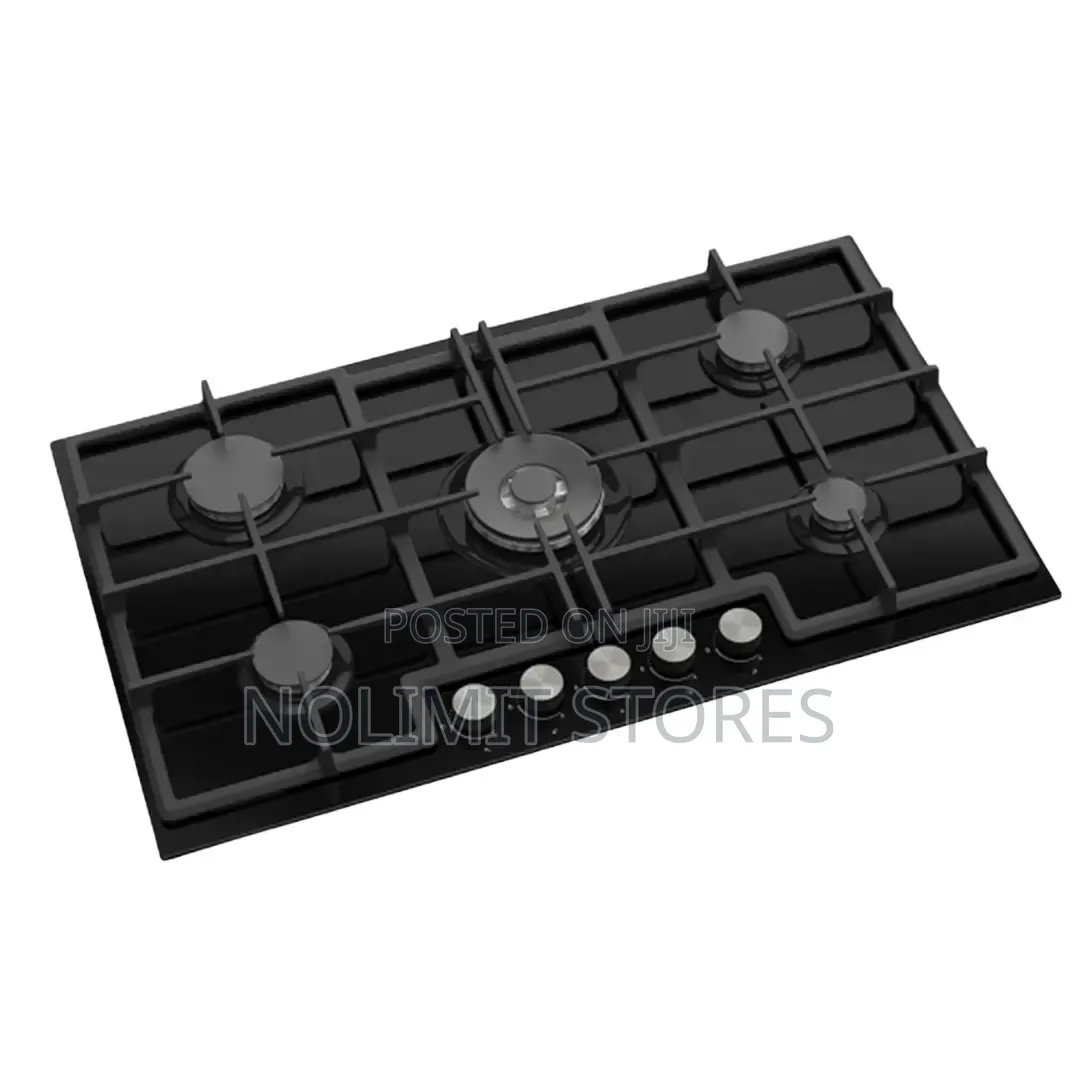 Maxi Tabletop Gas Cooker 5 Burners (Ed045) Black Glass Edge Model
