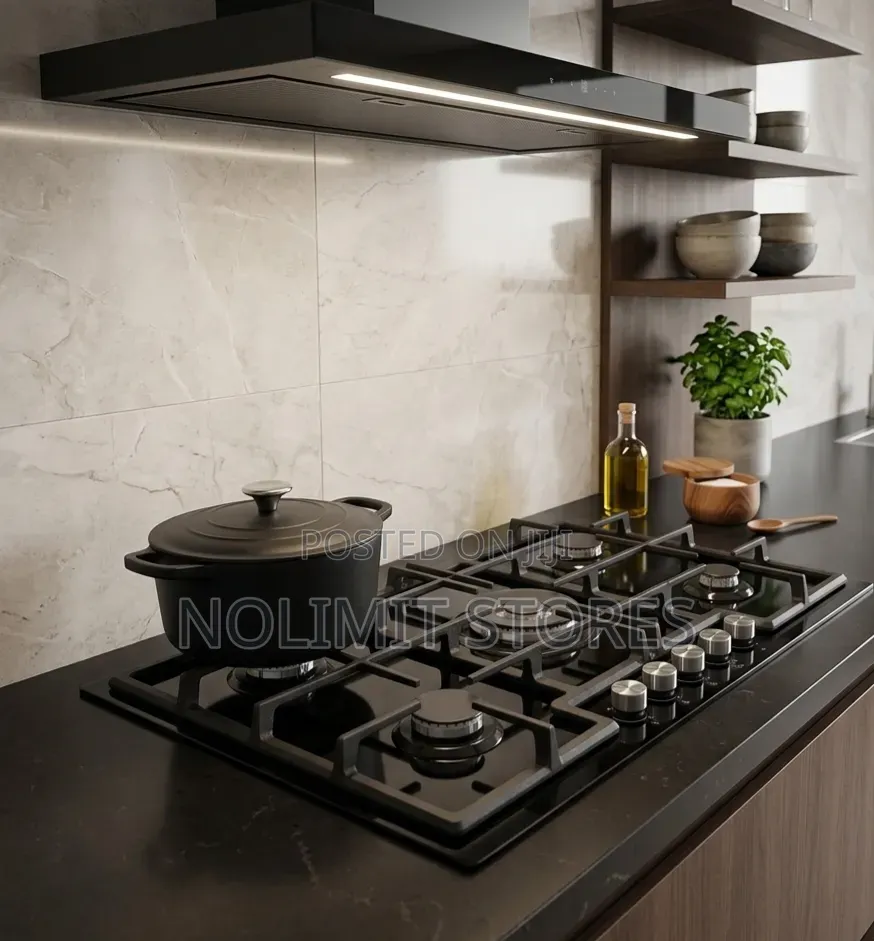 Maxi Tabletop Gas Cooker 5 Burners (Ed045) Black Glass Edge Model