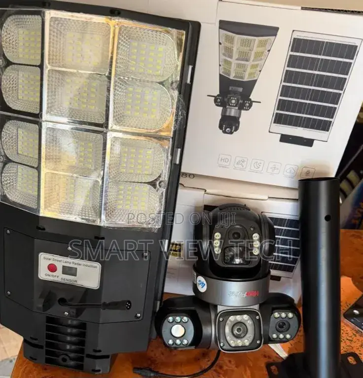 Solar Powered Street Light With Triple Lens Security Camera Motion