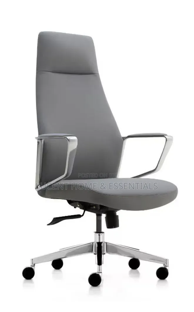 Luxury High-Back Executive Chair Sleek Grey Leather Chrome