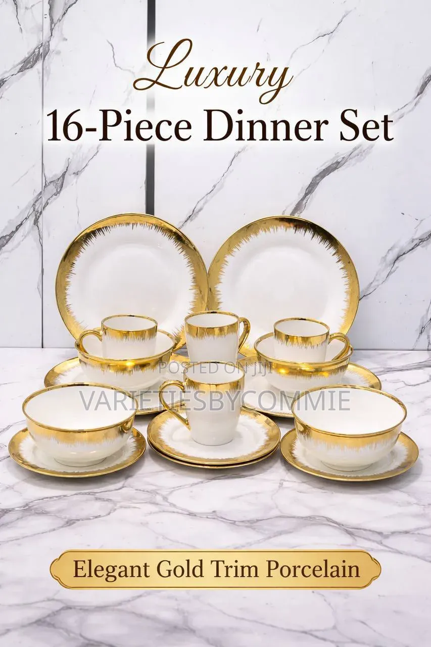 16pcs Quality Gold White Luxury Ceramic Dinner Set Circular Shaped