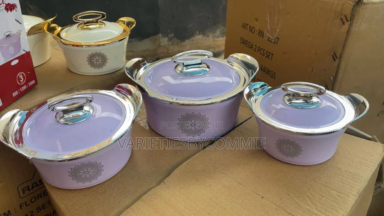 3pc Quality 800/1200/2000ml Orchid Insulated Food Warmer