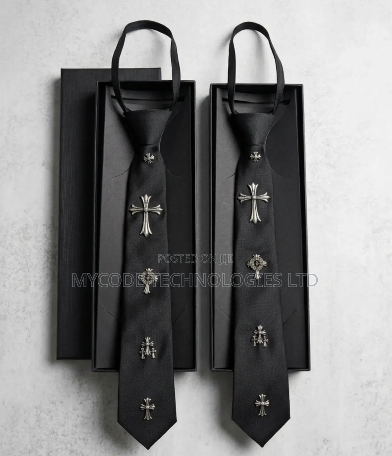 Chrome Hearts Cross Stud Black Silk Tie - Adjustable