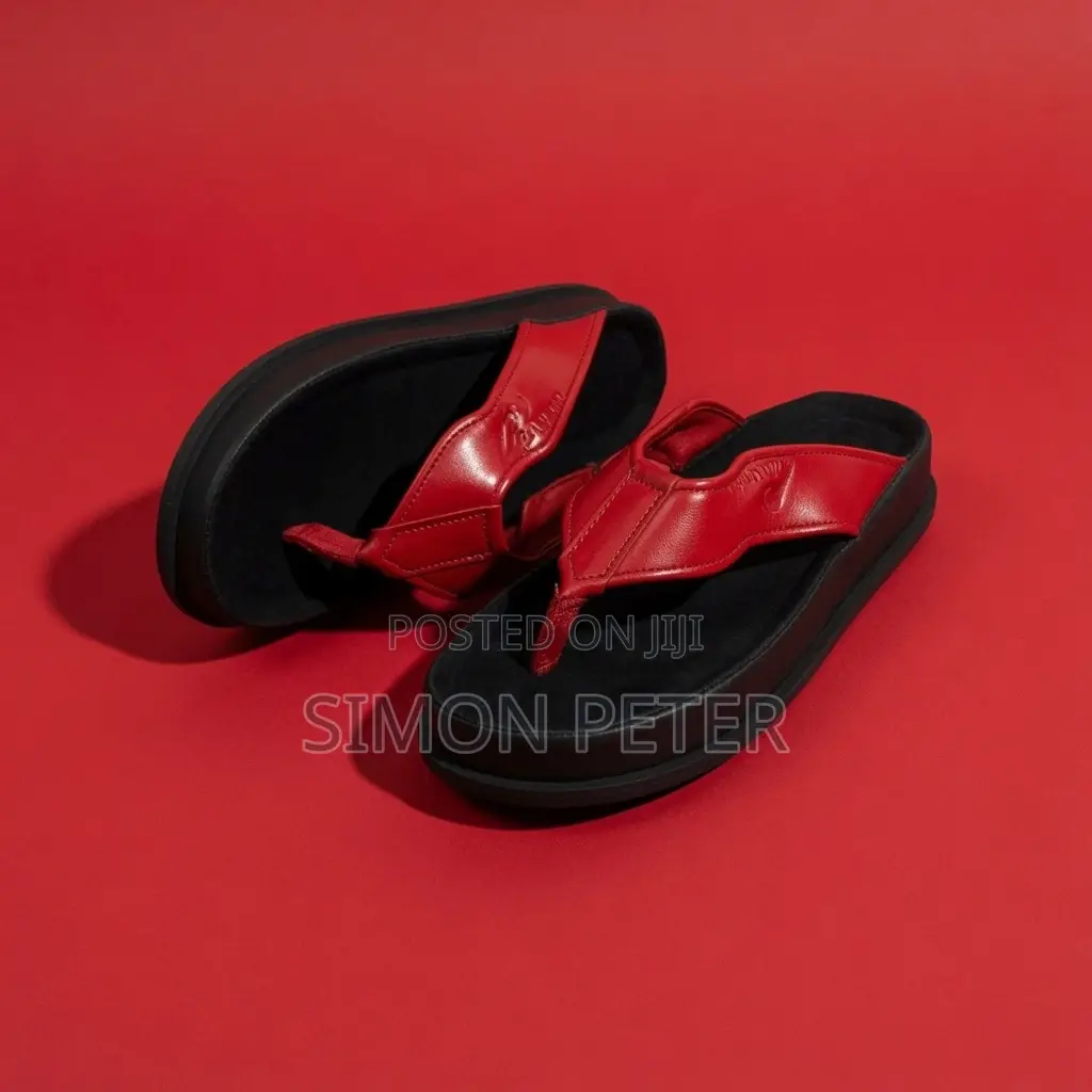 Red and Black Leather Slippers