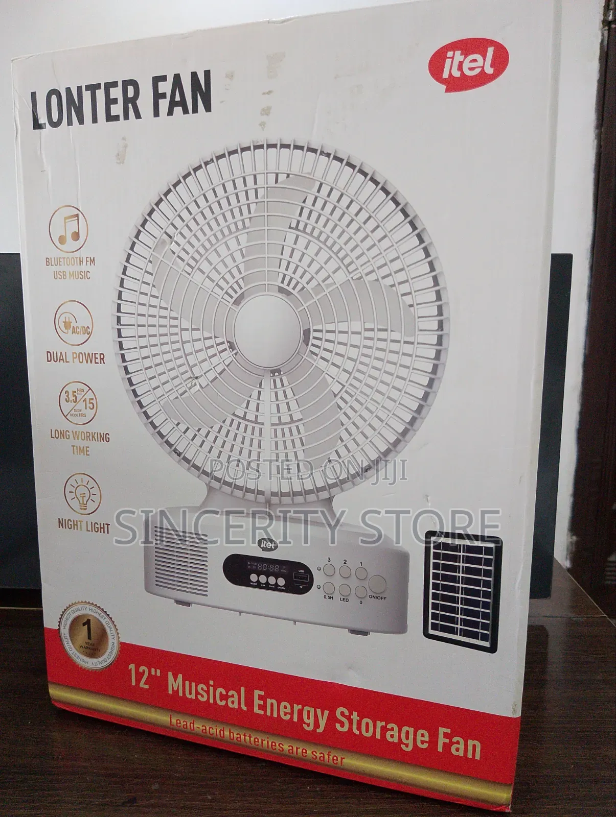 12inches Itel Ac/Dc Solar Rechargeable Table Fan