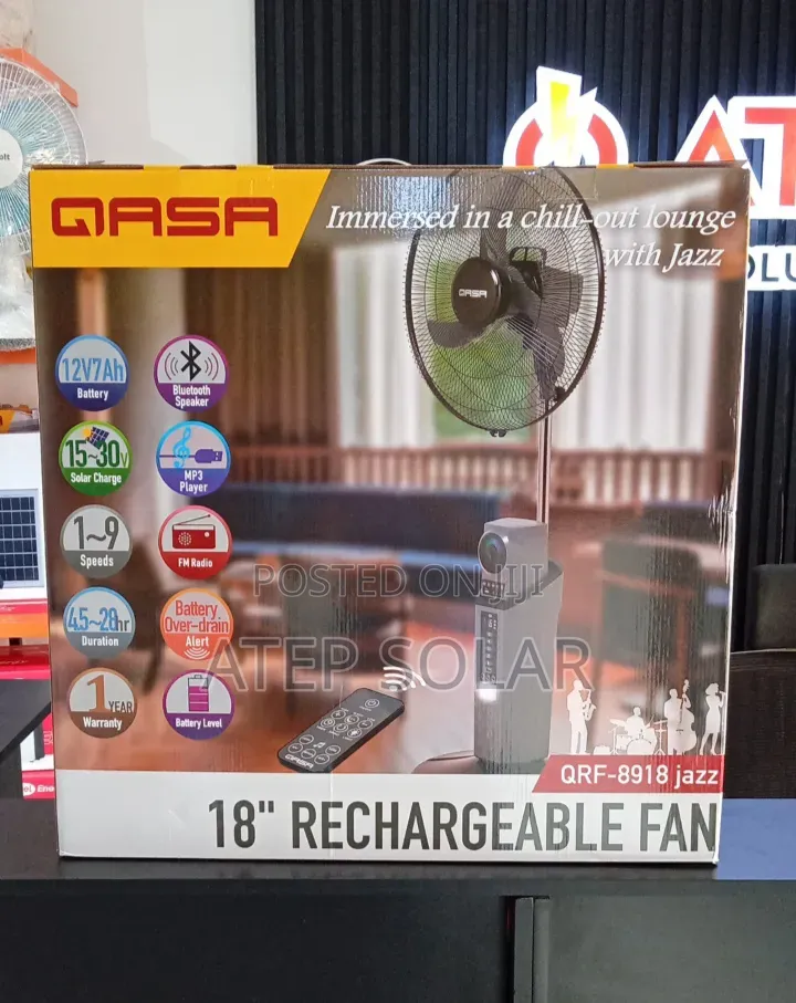 Qasa 18-Inch "Jazz" - Solar Rechargeable Fan