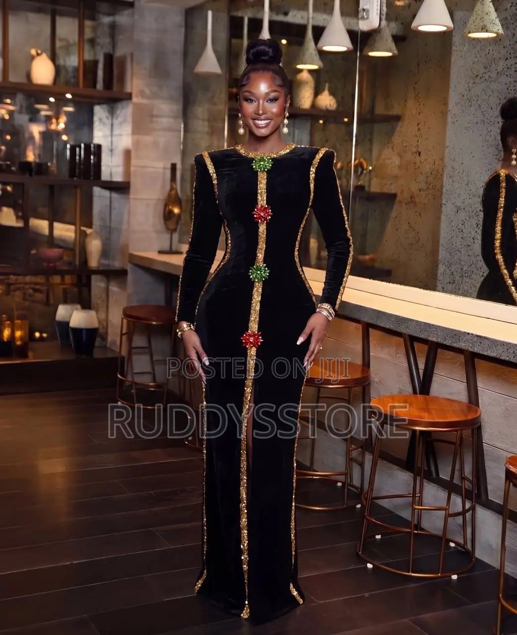Luxury Velvet Rhinestone Embellished Maxi Dress
