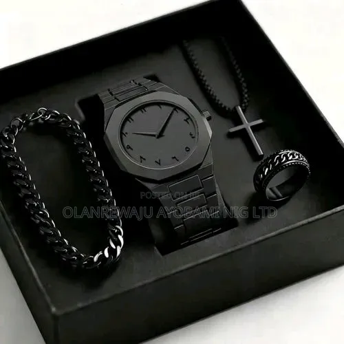 Poedagar Premium Black Wristwatch Set