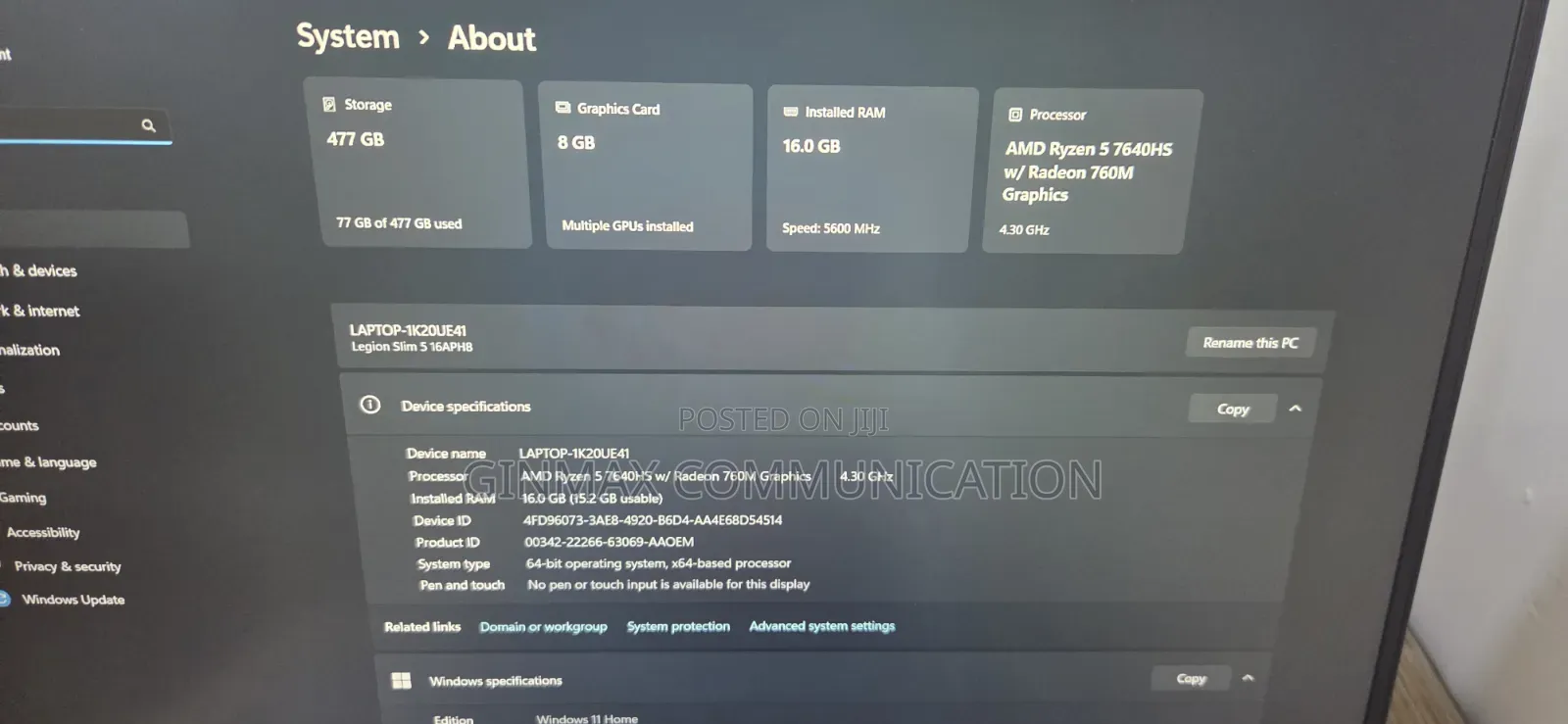 Laptop Lenovo Legion Slim 5 16GB AMD Ryzen 5 SSD 512GB
