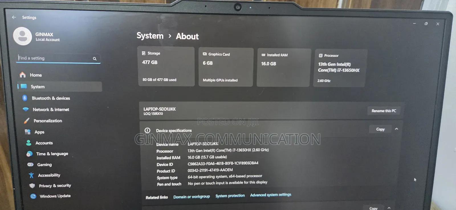 Laptop Lenovo LOQ 15IRH8 16GB Intel Core i7 SSD 512GB