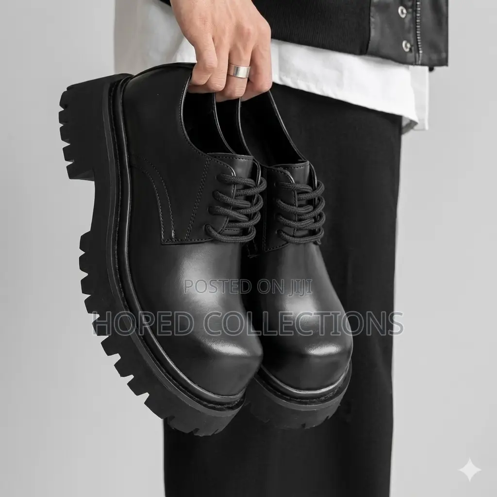 Black Leather Platform Derb