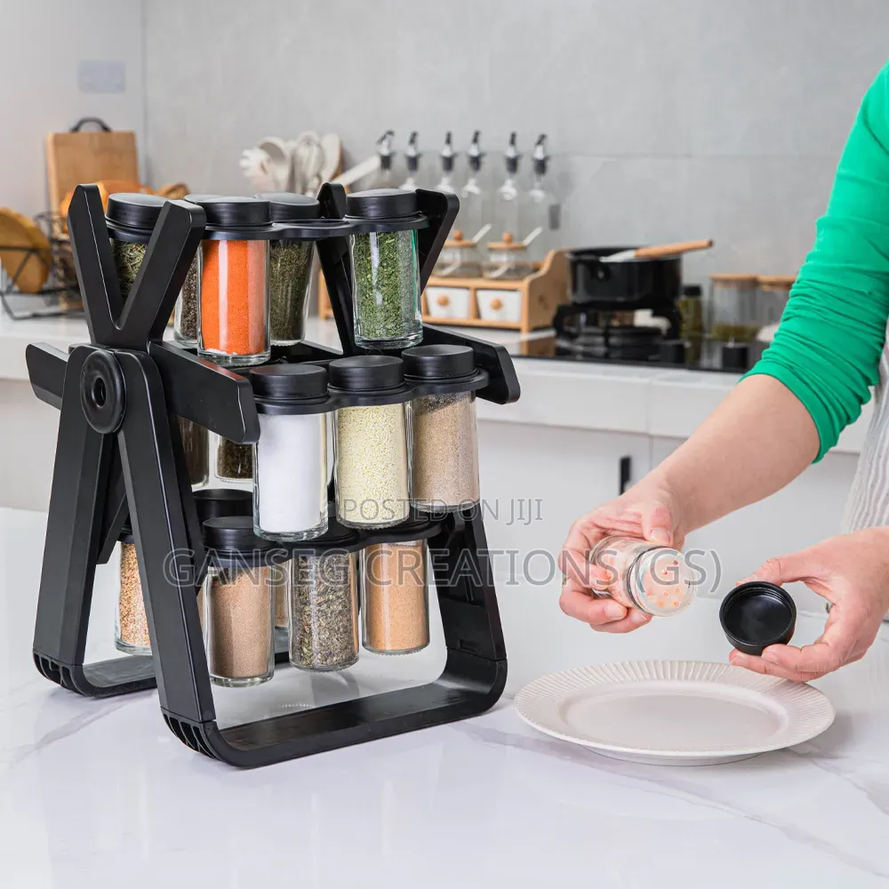 360° Rotating Countertop Spice Rack Organizer Set With Clear Jars