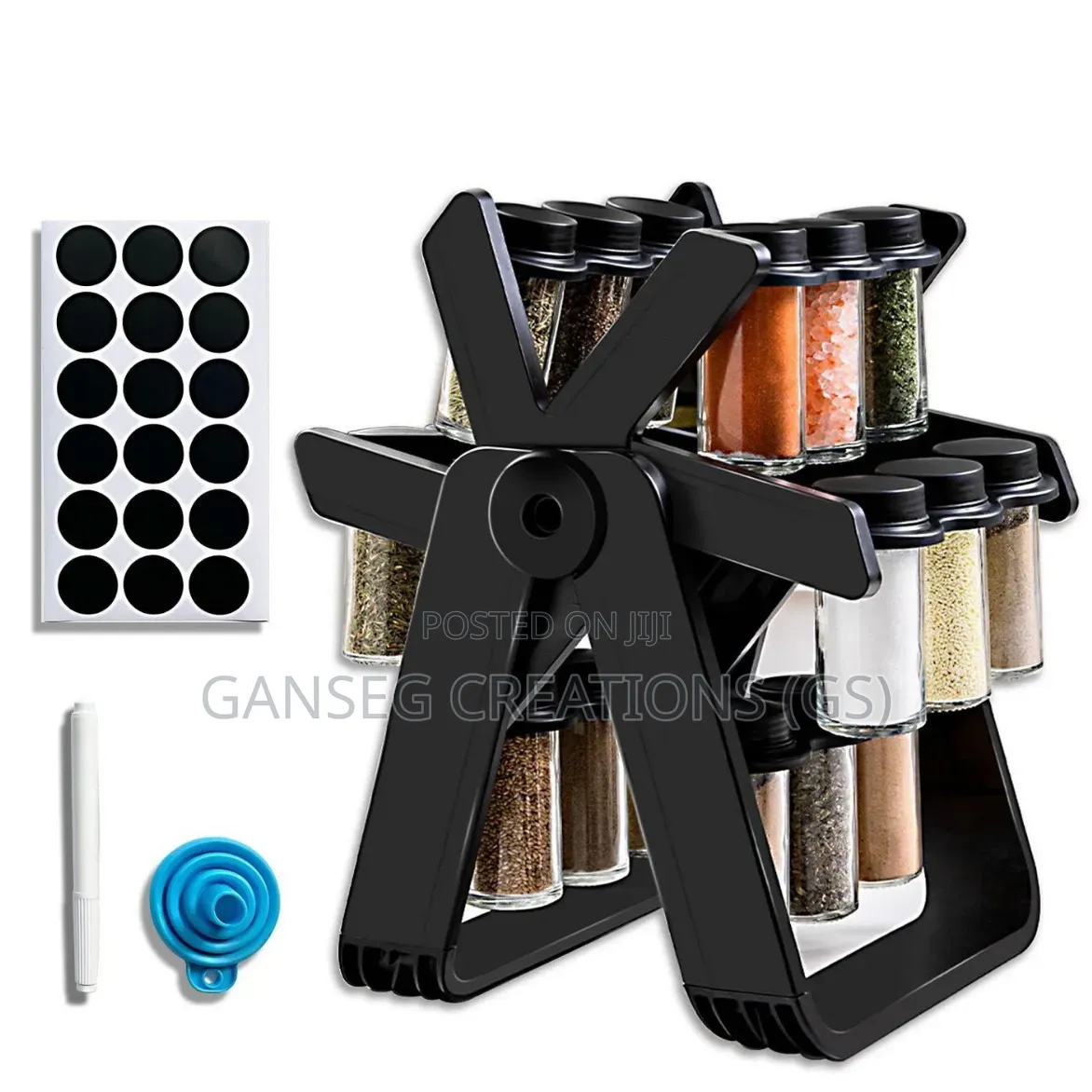 360° Rotating Countertop Spice Rack Organizer Set With Clear Jars