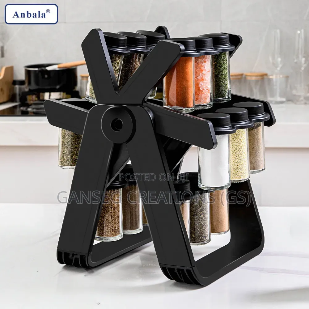 360° Rotating Countertop Spice Rack Organizer Set With Clear Jars