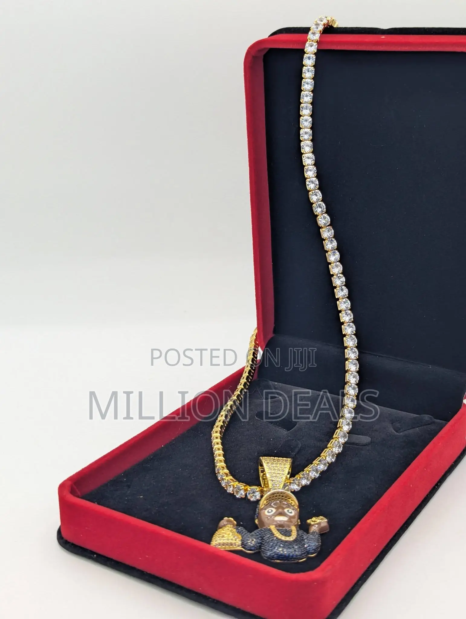 Iced Cut Out Steel Gold Men's Neckpiece With Pendant