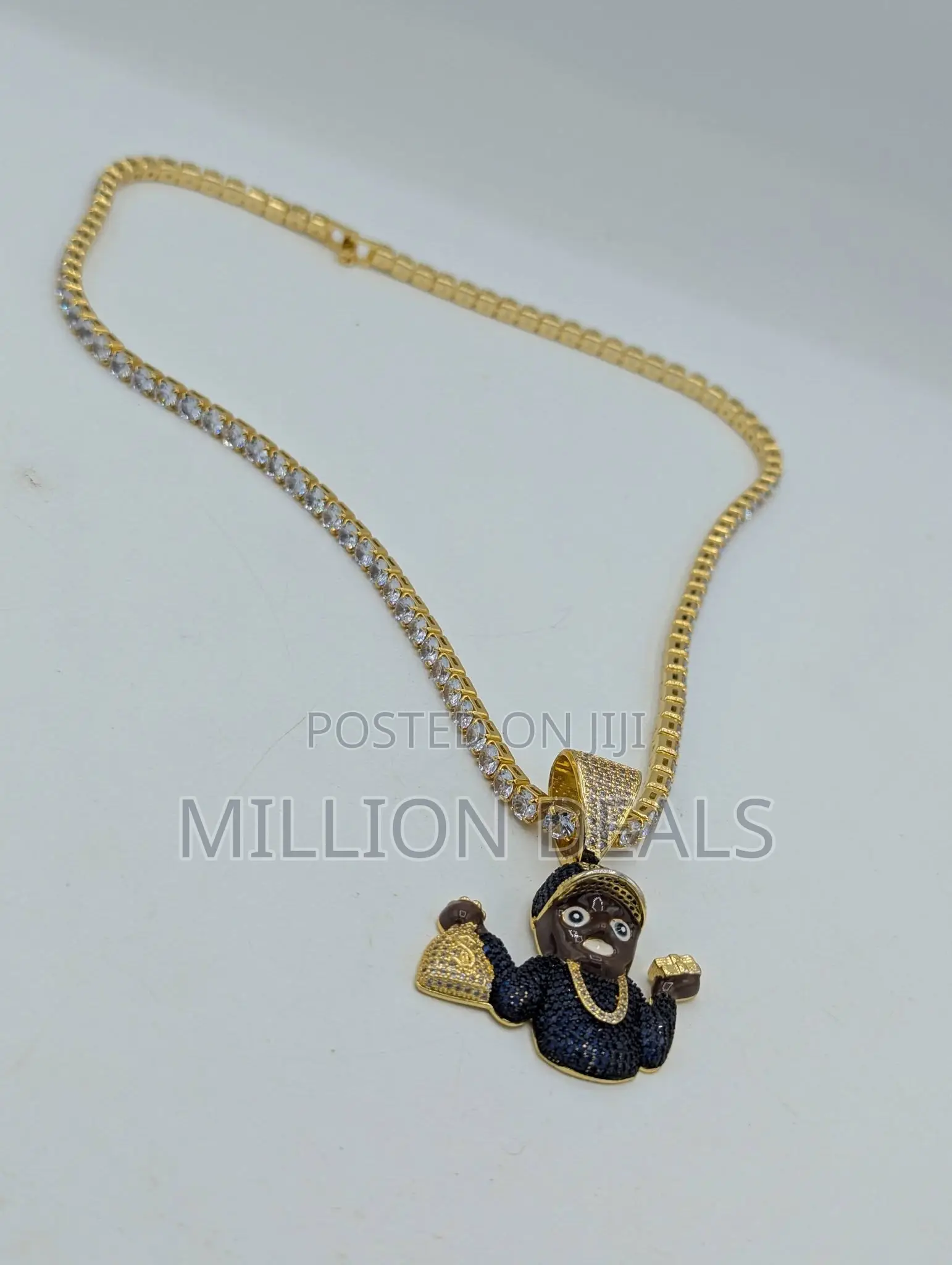 Iced Cut Out Steel Gold Men's Neckpiece With Pendant