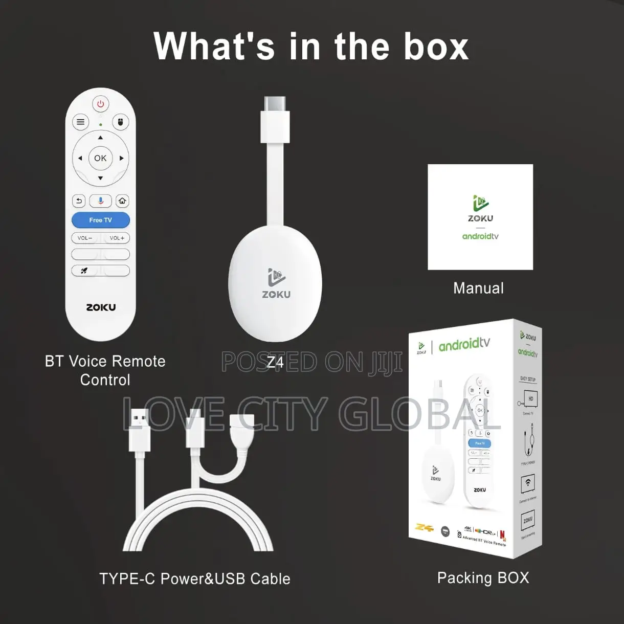 Zoku Android Tv Stick Z4 Hdmi Voice Remote Wifi Chromecast Built-In
